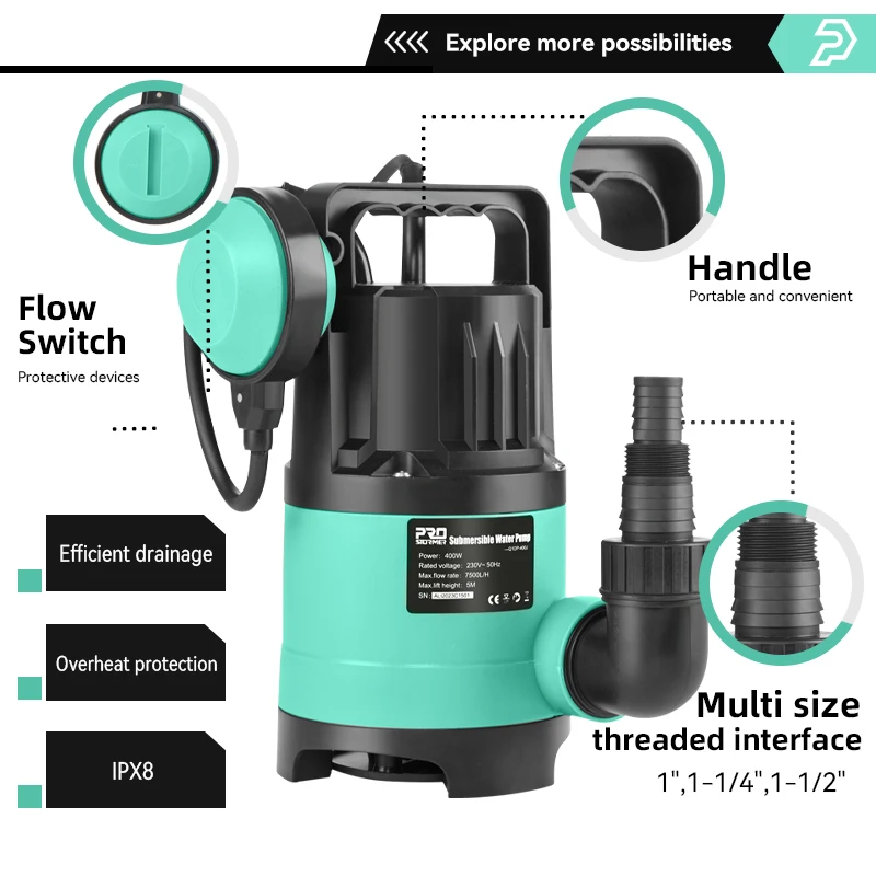 400W Submersible Water Pump 7500L/H Utility Thermoplastic Electric Portable Transfer Pool Pond Draining Sump Pump by 400W Submersible Water Pump 7500L/H Utility Thermoplastic Electric Portable Transfer Pool Pond Draining Sump Pump by
