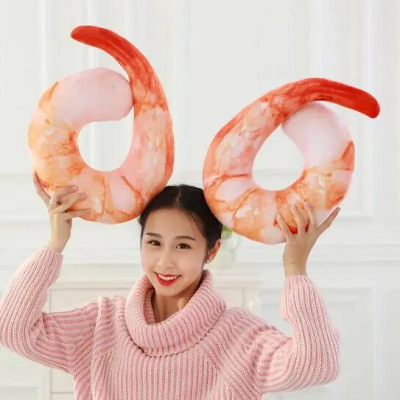 40cm Creative Plush Peeled Prawns Stuffed Animals Plush Toys U Neckpillow Shrimp Cushion Pillow Kids Toys Birthday Gift