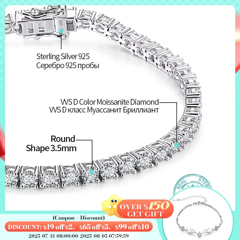 4.0mm 5.0mm D Color Pass Diamond Tester GRC Round Cut White Gold Plated 925 Silver Moissanite Tennis Bracelet for Women 4.0mm 5.0mm D Color Pass Diamond Tester GRC Round Cut White Gold Plated 925 Silver Moissanite Tennis Bracelet for Women
