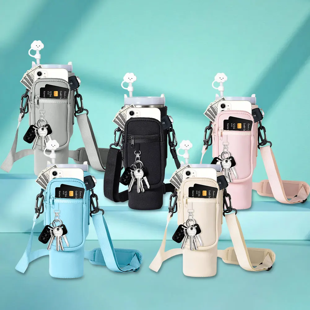 40oz Neoprene Water Bottle Carrier Bag For Stanley Quencher Cup Sleeve with Adjustable Shoulder Strap Water Bottle