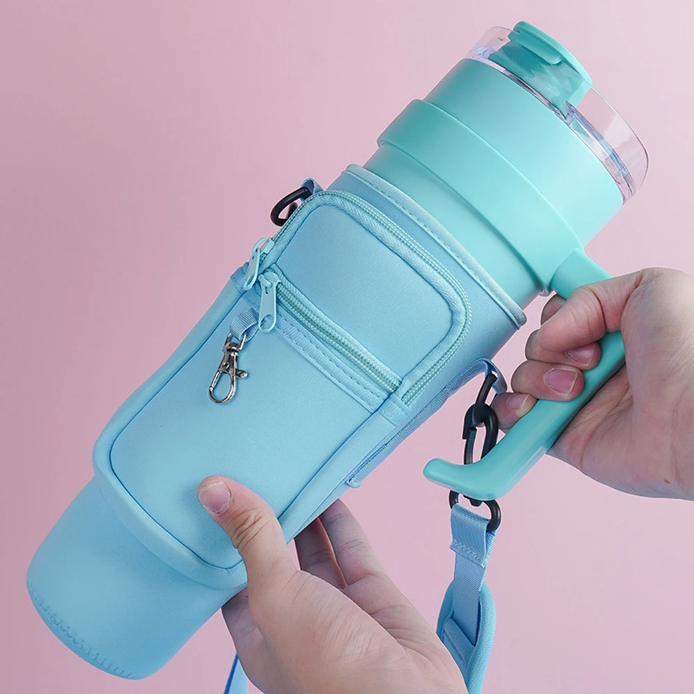 40oz Neoprene Water Bottle Carrier Bag For Stanley Quencher Cup Sleeve with Adjustable Shoulder Strap Water Bottle