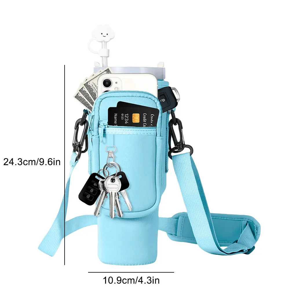40oz Neoprene Water Bottle Carrier Bag For Stanley Quencher Cup Sleeve with Adjustable Shoulder Strap Water Bottle