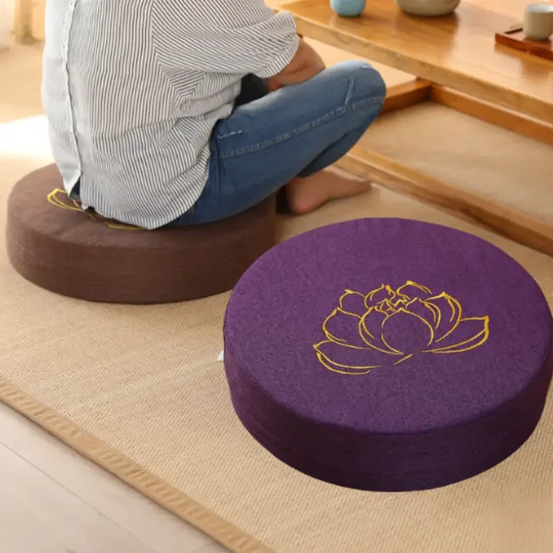 40X6CM Yoga Meditation Linen Cushion Hard Lotus Texture Meditation Cushion Backrest Pillow Tatami Mat Removable Washable