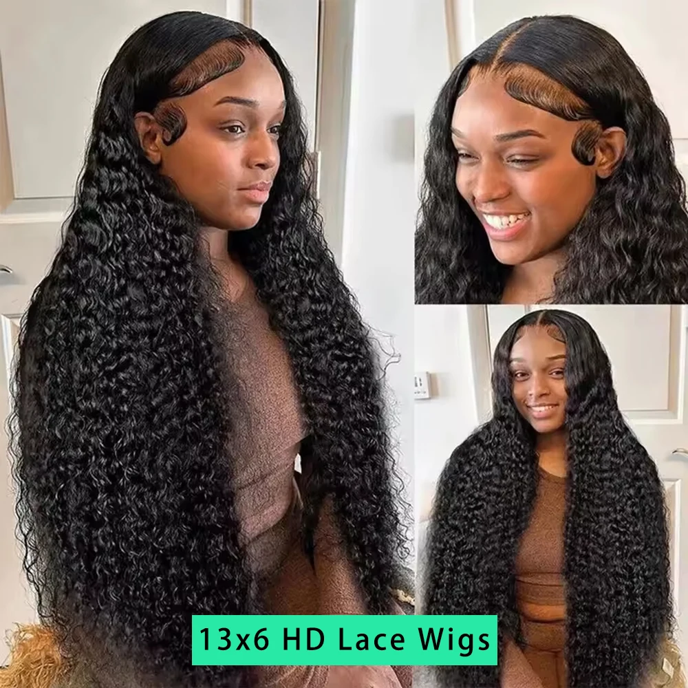 42 40 30Inch 300 Density 13×6 Hd Lace Frontal Wig Water Deep Wave Human Hair Wigs 100% Lace Curly Wigs For Black Women