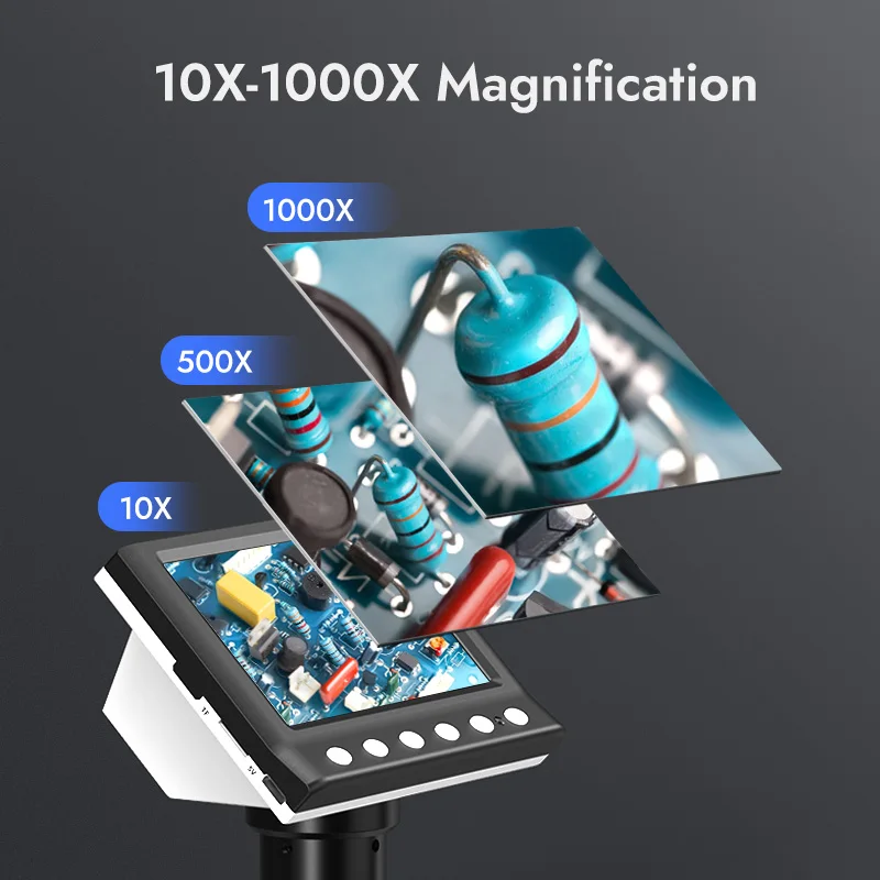 4.3” Digital Microscope 1600X Coin Microscope 1080P Video Microscope for Adult Soldering With 8 LEDs 4.3” Digital Microscope 1600X Coin Microscope 1080P Video Microscope for Adult Soldering With 8 LEDs