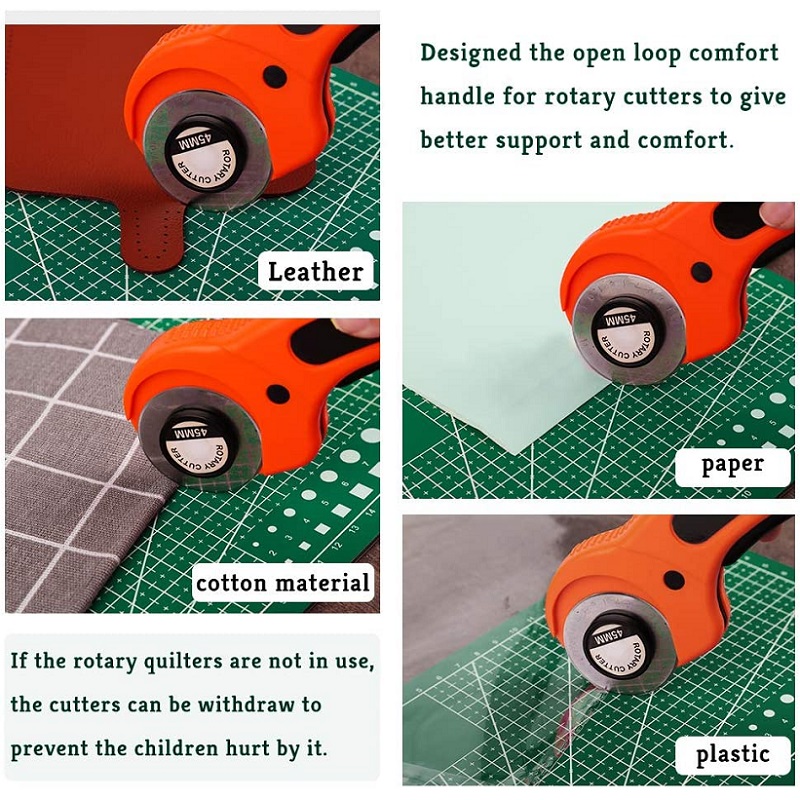 45mm Rotary Cutter Set Leather Craft Cutting Tool with Ergonomic Handle for DIY Fabric Patchworking Sewing Quilting