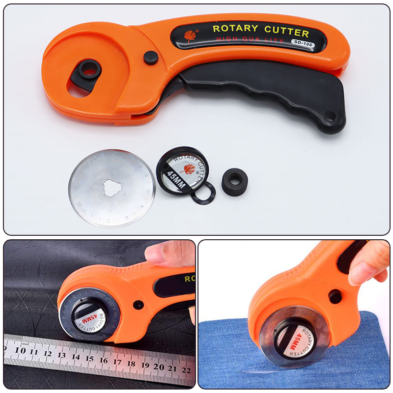 45mm Rotary Cutter Set Leather Craft Cutting Tool with Ergonomic Handle for DIY Fabric Patchworking Sewing Quilting
