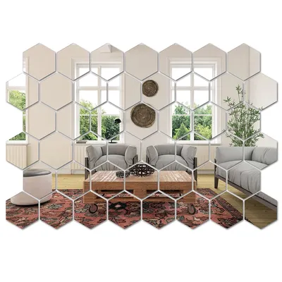 45pcs Acrylic Mirror Wall Stickers Hexagon Wall Art Sticker DIY Household Decorative Tiles Sticker