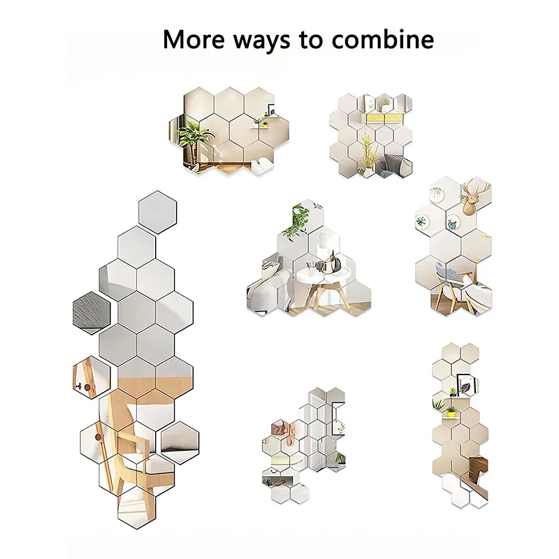 45pcs Acrylic Mirror Wall Stickers Hexagon Wall Art Sticker DIY Household Decorative Tiles Sticker
