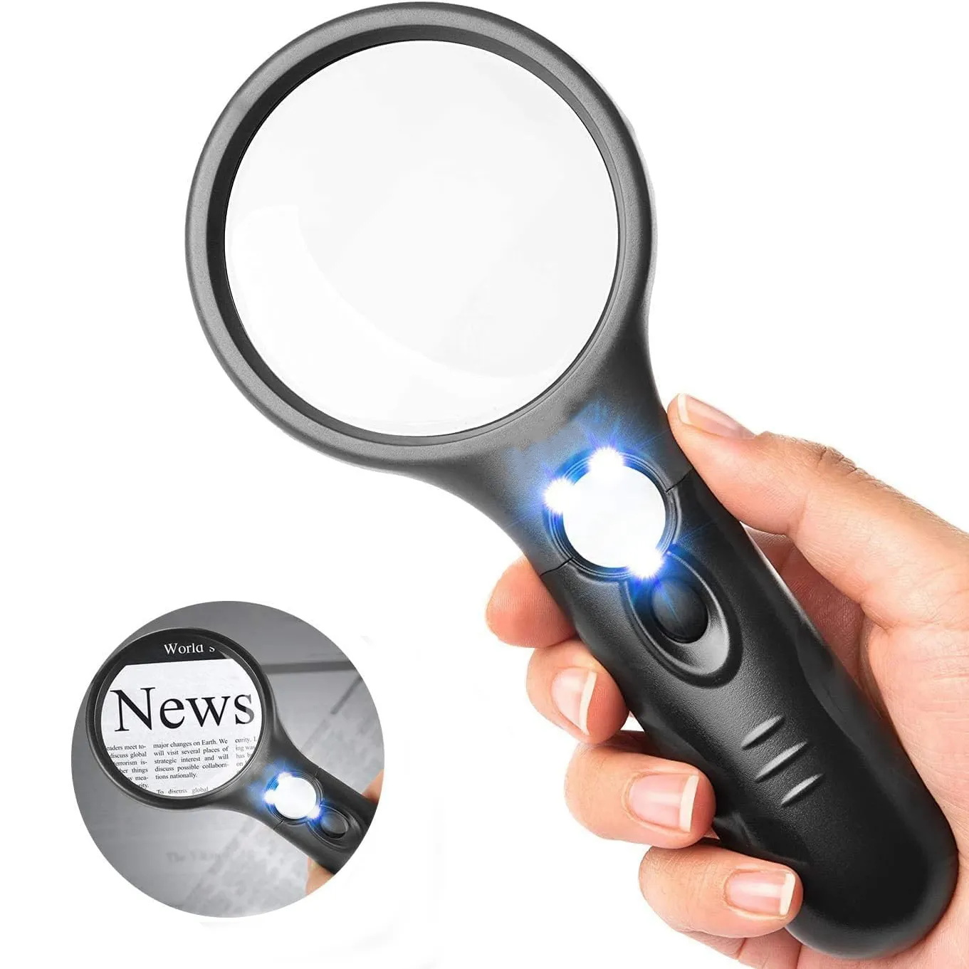 45X 3X Professional Magnifying Glass Jewelry Loupe With LED Light Handheld Magnifier Lupa For Coins Stamps Kids Seniors