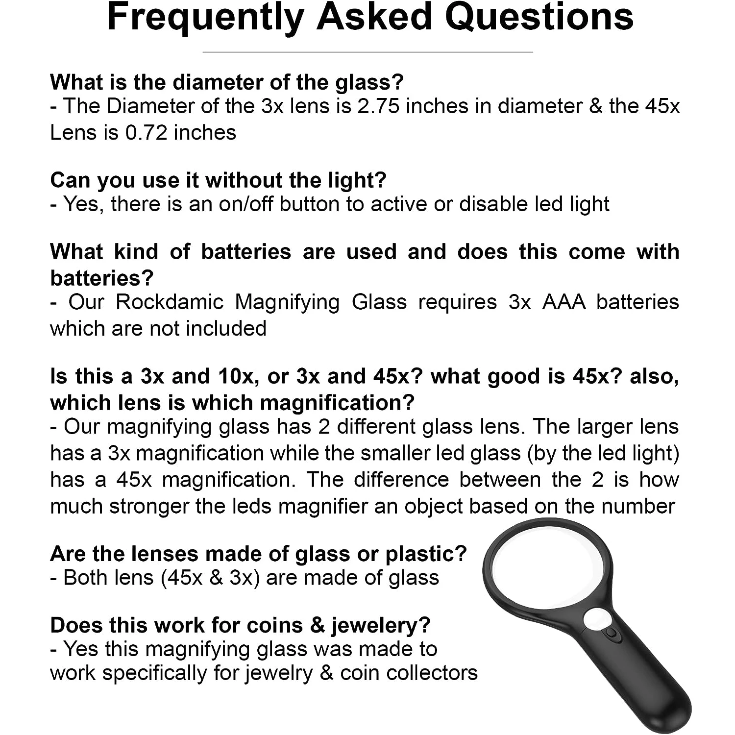 45X 3X Professional Magnifying Glass Jewelry Loupe With LED Light Handheld Magnifier Lupa For Coins Stamps Kids Seniors