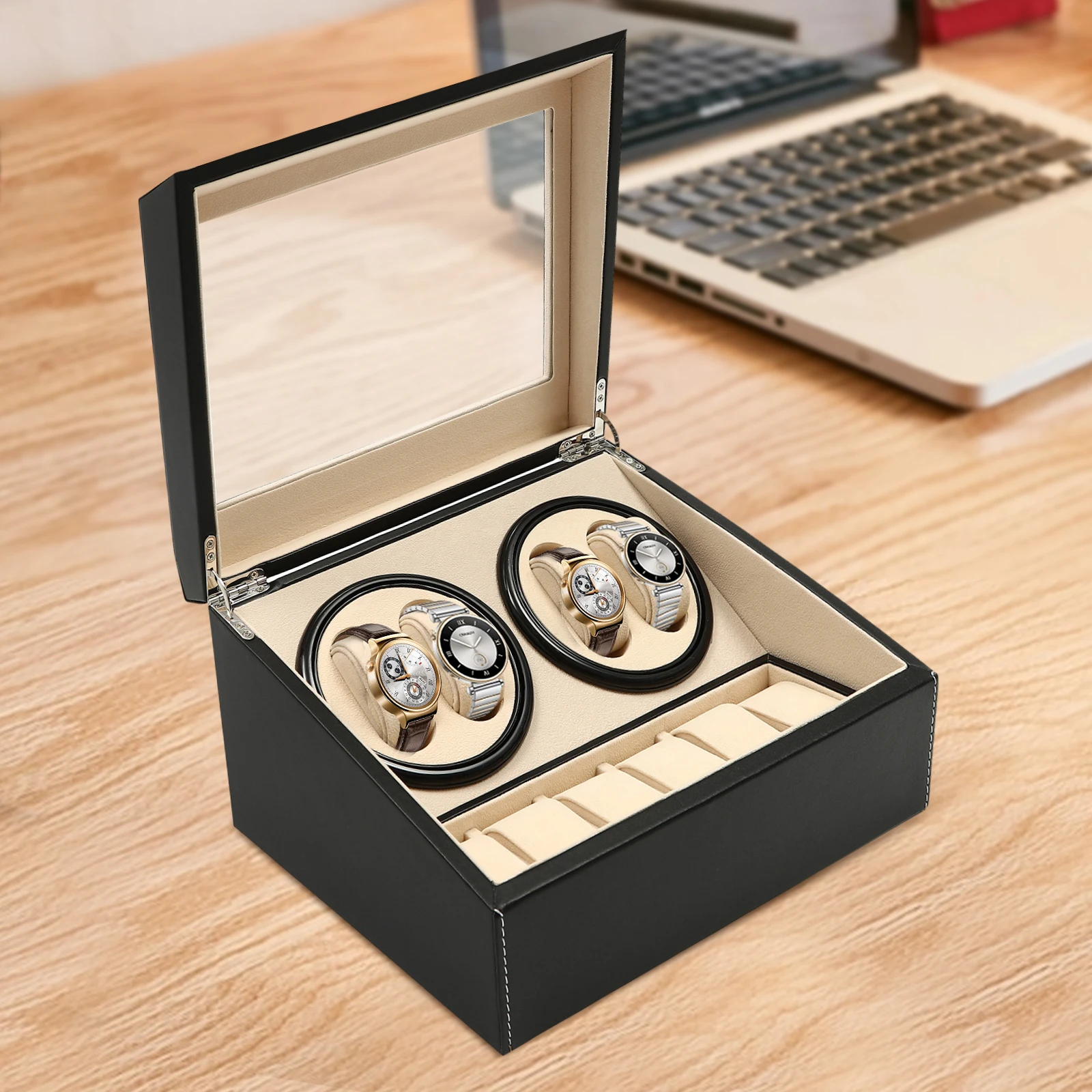 4+6 Watch Winder Automatic Watches Shaker PU Leather Mechanical Watch Box Watch Jewelry Display Box Storage Case 4+6 Watch Winder Automatic Watches Shaker PU Leather Mechanical Watch Box Watch Jewelry Display Box Storage Case