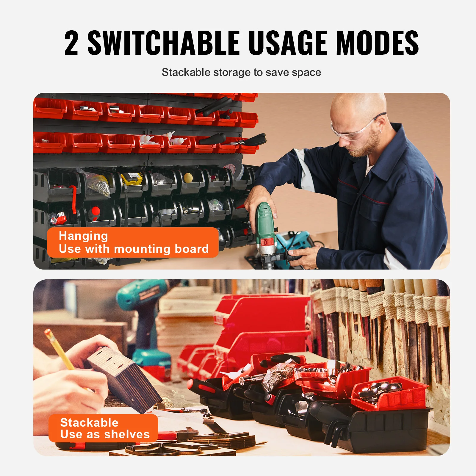 48pcs Parts Storage Bins Wall Mounted Garage Containers with Wall Panels Tool Organizer for Nuts Bolts Screws Nails