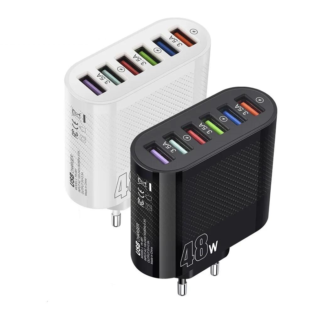 48W 6 Ports USB Charger QC3.0 Fast Charging Quick ChargerMobile Phone Charge Adapter 6 In 1