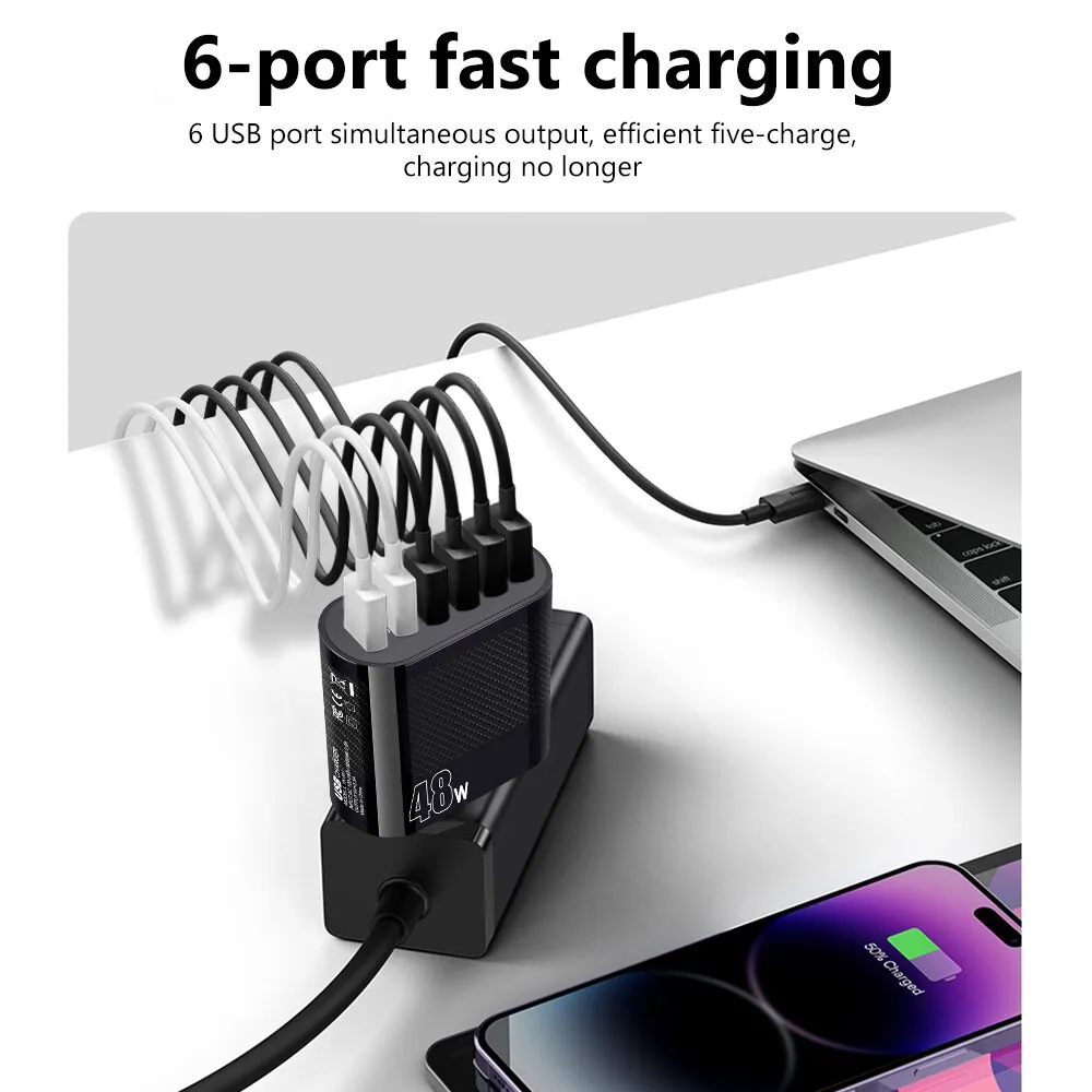 48W 6 Ports USB Charger QC3.0 Fast Charging Quick ChargerMobile Phone Charge Adapter 6 In 1