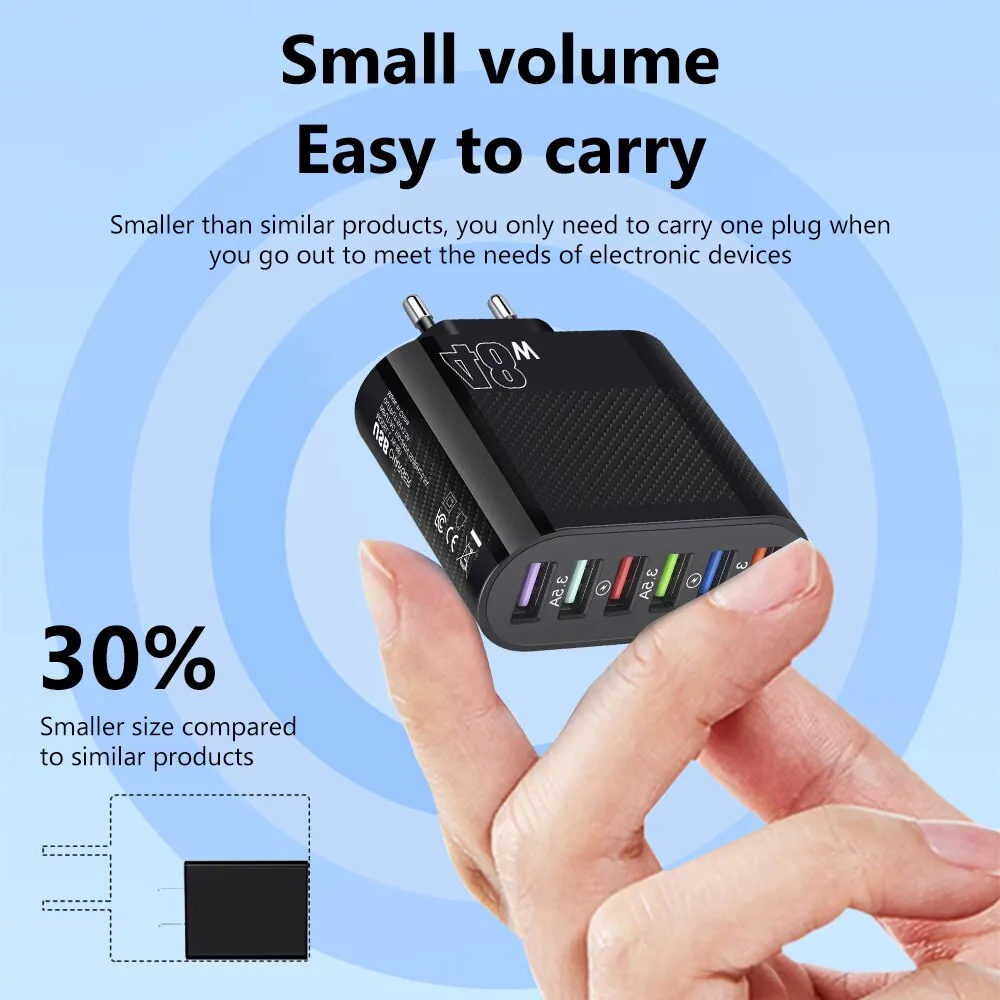 48W 6 Ports USB Charger QC3.0 Fast Charging Quick ChargerMobile Phone Charge Adapter 6 In 1