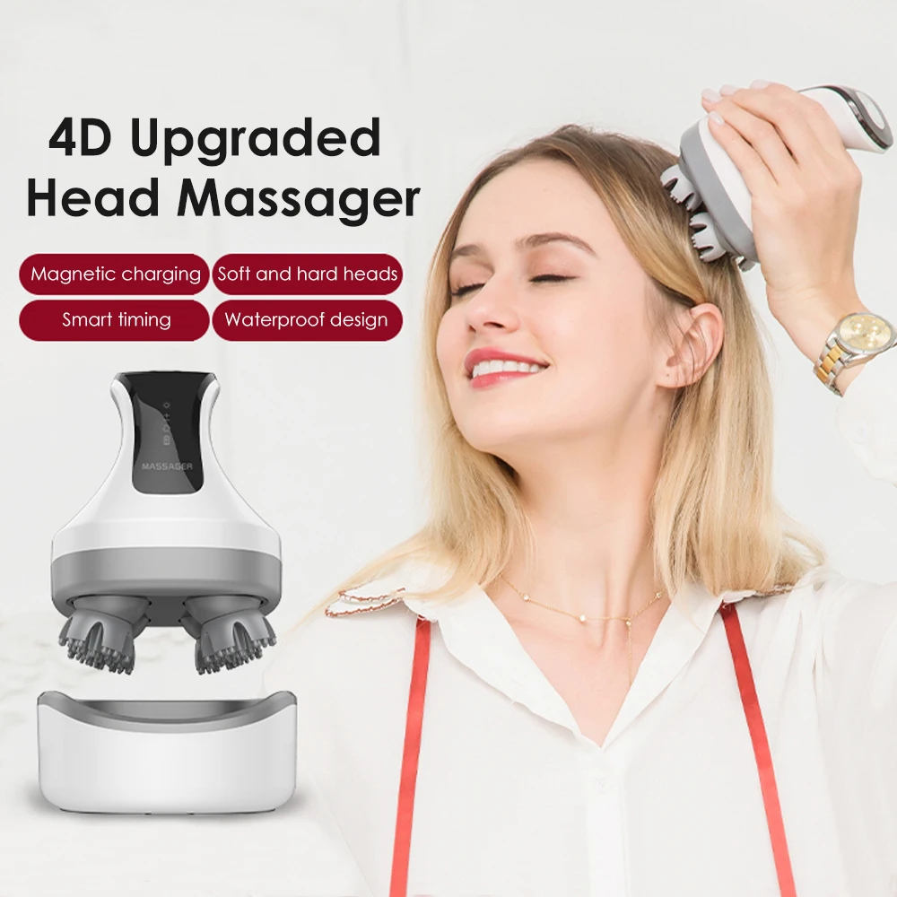 4D Electric Scalp Head Massager Health Care Red Blue Light Therapy For Hair Growth Products Antistress Kneading Head