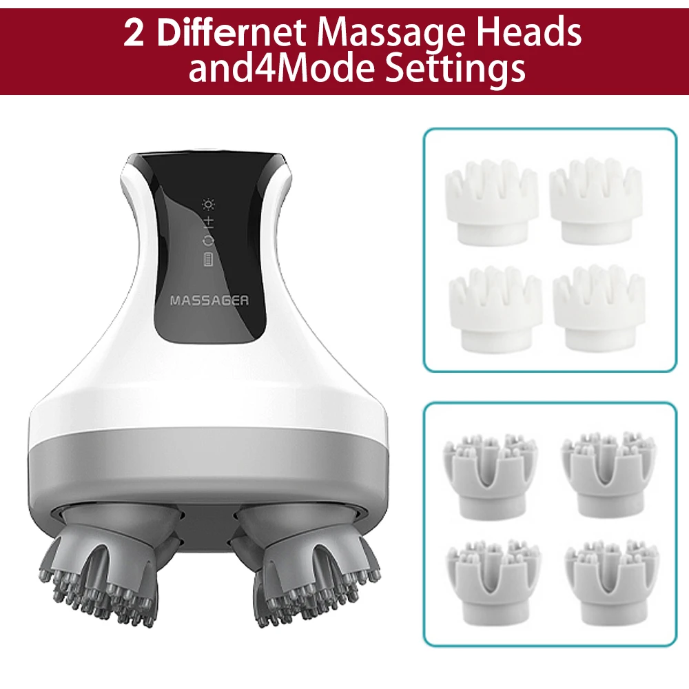 4D Electric Scalp Head Massager Health Care Red Blue Light Therapy For Hair Growth Products Antistress Kneading Head