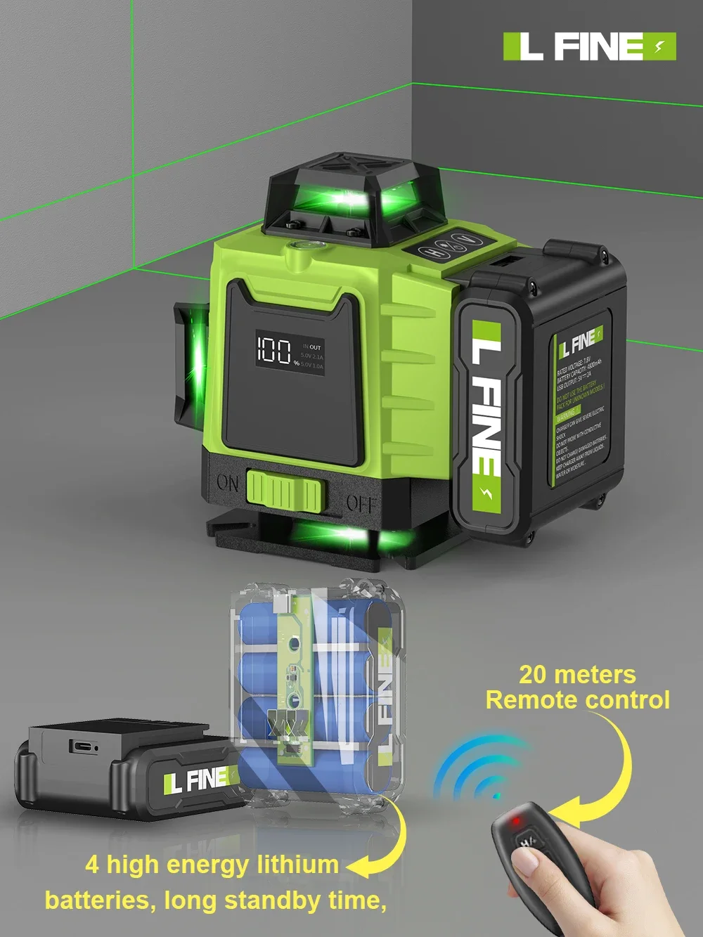 4D Laser Level 16 Lines Horizontal And Vertical With Remote Control 360°Self-leveling Laser Levels