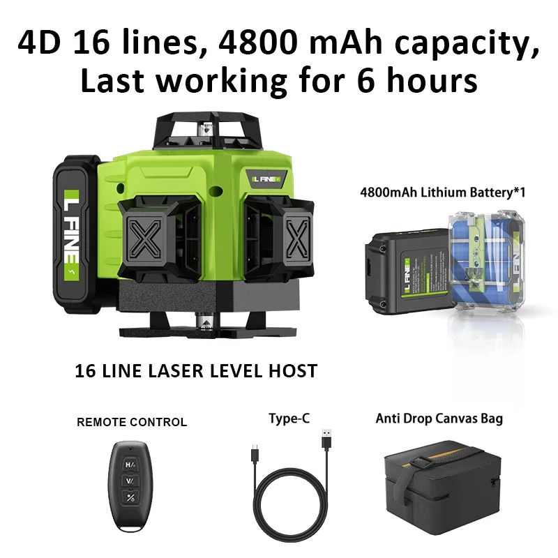 4D Laser Level 16 Lines Horizontal And Vertical With Remote Control 360°Self-leveling Laser Levels