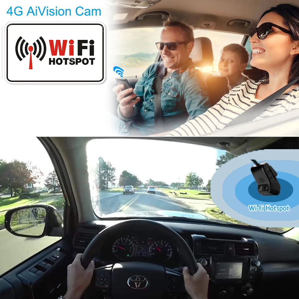4G Car Camera With Live Stream 1080P Dual Cameras GPS Tracking WIFI Hotspot Multiple Alarms DVR Dash Cam Free APP Web