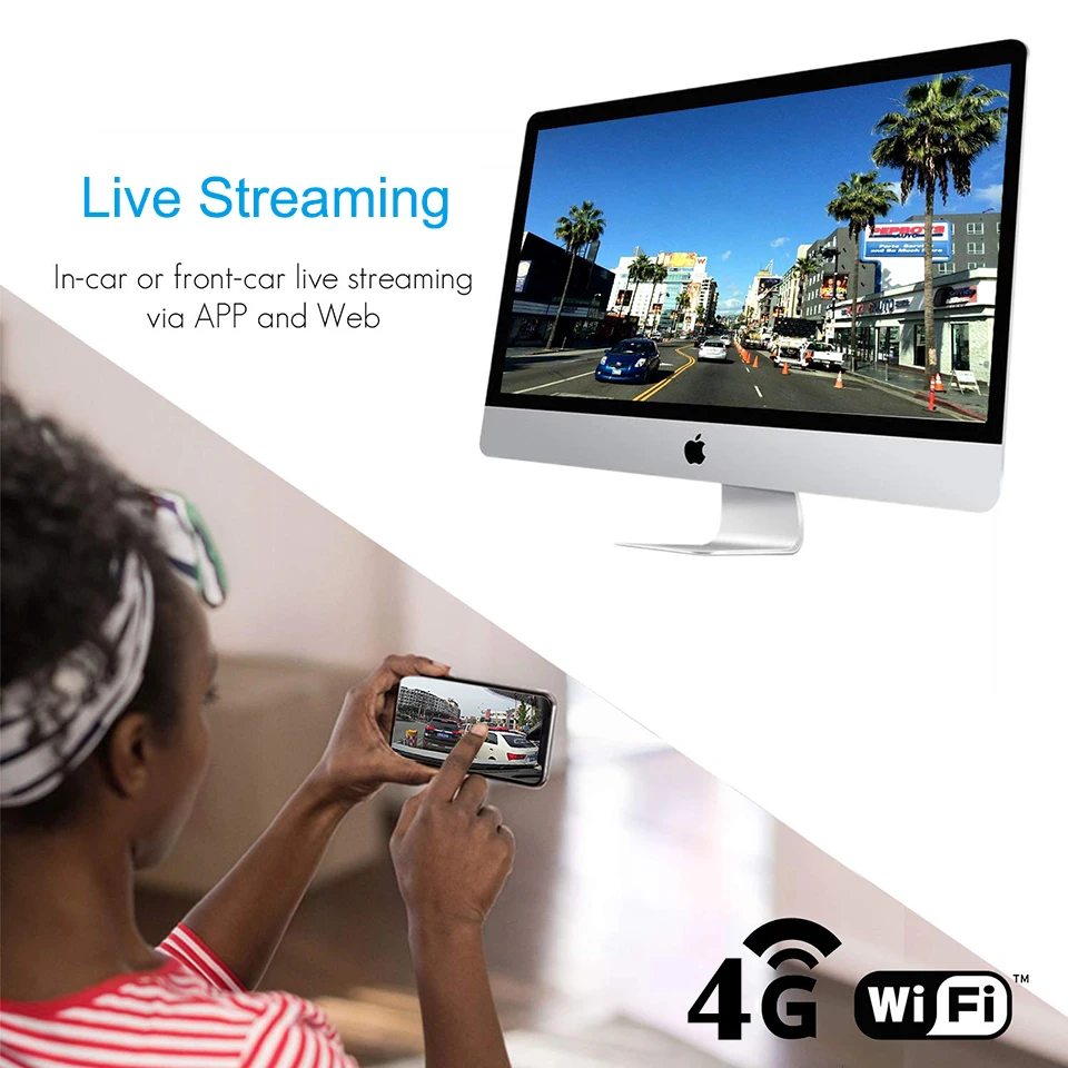 4G Car Camera With Live Stream 1080P Dual Cameras GPS Tracking WIFI Hotspot Multiple Alarms DVR Dash Cam Free APP Web