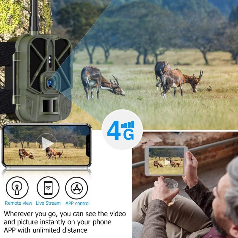 4G HD LIVE Video Lithium Battery Cellular Trail Camera 50MP 4K Wireless Game APP Cloud Service Waterproof IP66 Wildlife 4G HD LIVE Video Lithium Battery Cellular Trail Camera 50MP 4K Wireless Game APP Cloud Service Waterproof IP66 Wildlife