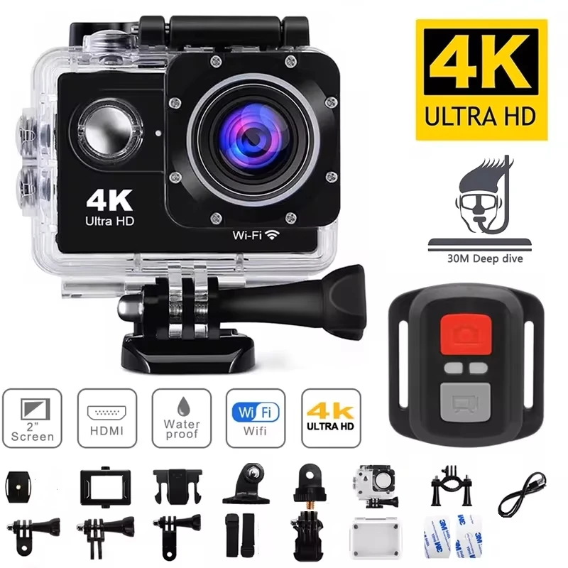 4K Action Camera 1080P/30FPS WiFi 2.0″ 170D Underwater Waterproof Helmet Video Recording Camera Sports Cameras Outdoor