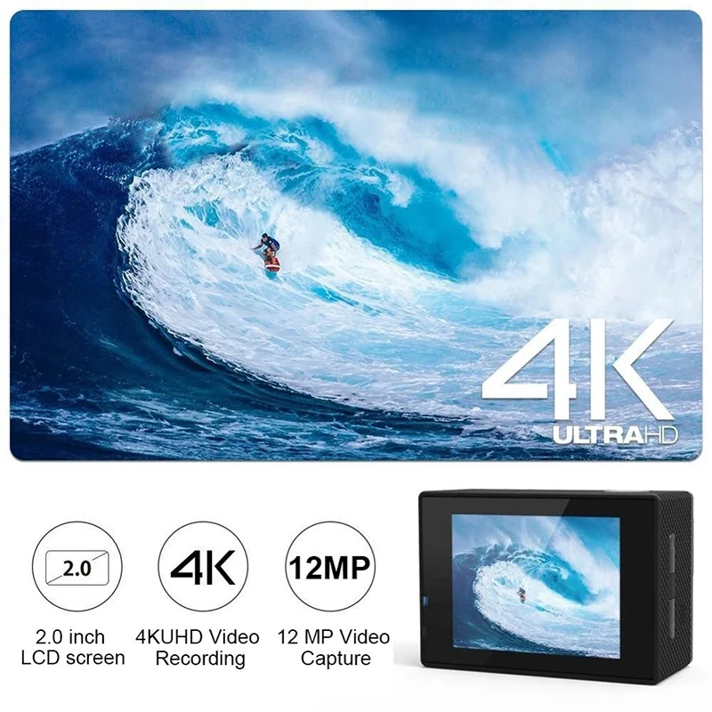 4K Action Camera 1080P/30FPS WiFi 2.0″ 170D Underwater Waterproof Helmet Video Recording Camera Sports Cameras Outdoor