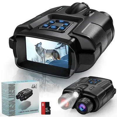 4K Night Vision Binoculars 32GB Infrared Night Vision Goggles 3” Large Screen 8X Digital Zoom Tactical Light for