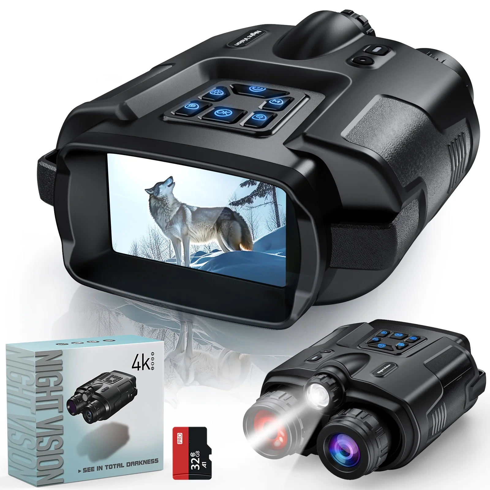 4K Night Vision Binoculars 32GB Infrared Night Vision Goggles 3” Large Screen 8X Digital Zoom Tactical Light for 4K Night Vision Binoculars 32GB Infrared Night Vision Goggles 3” Large Screen 8X Digital Zoom Tactical Light for