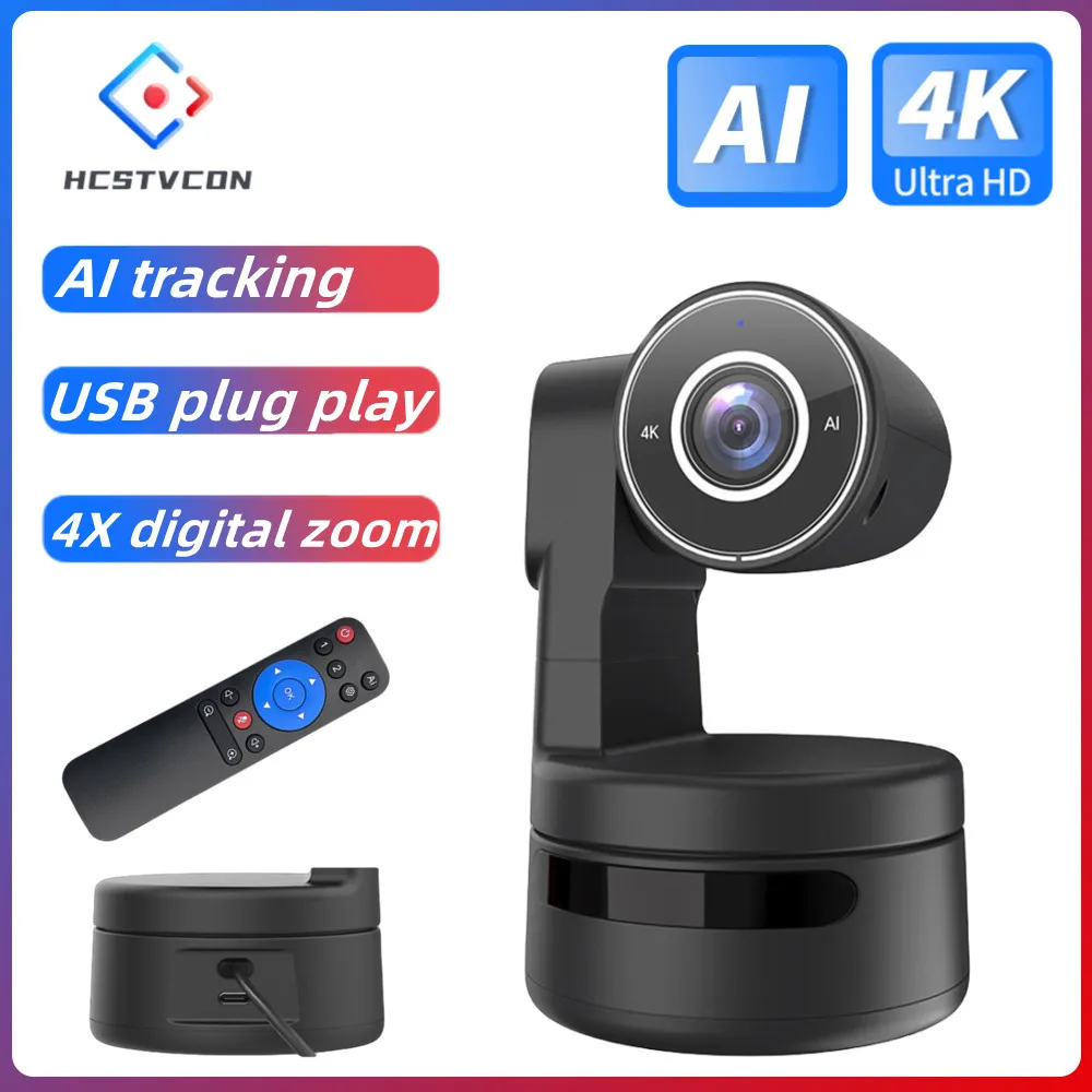 4K PTZ Webcam AI Function with Mics Camera 4X Digital Zoom Auto Track Focus for Youtube Living Stream Online Meet Video 4K PTZ Webcam AI Function with Mics Camera 4X Digital Zoom Auto Track Focus for Youtube Living Stream Online Meet Video