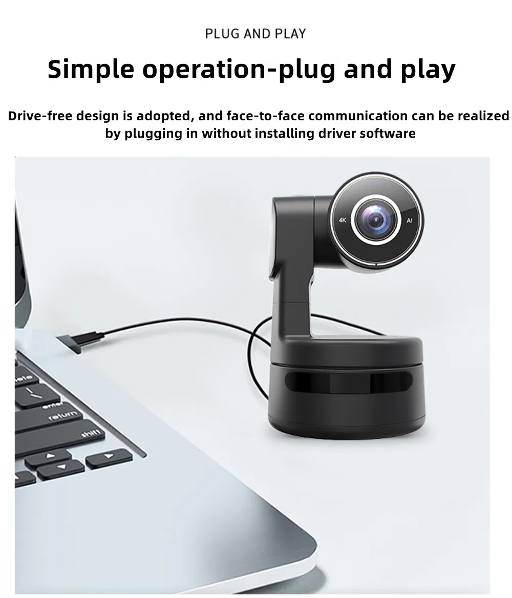 4K PTZ Webcam AI Function with Mics Camera 4X Digital Zoom Auto Track Focus for Youtube Living Stream Online Meet Video 4K PTZ Webcam AI Function with Mics Camera 4X Digital Zoom Auto Track Focus for Youtube Living Stream Online Meet Video