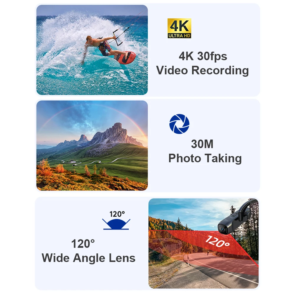 4K/30FPS Head Mounted Camera Wearable WiFi Video Camera Camcorder 120°Wide Angle Lens Anti-shake Built-in Battery APP 4K/30FPS Head Mounted Camera Wearable WiFi Video Camera Camcorder 120°Wide Angle Lens Anti-shake Built-in Battery APP