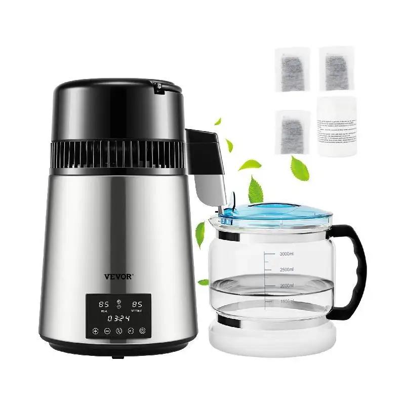 4L Home Water Distiller Purifier Filter Touch Screen Dispenser with 3 Pcs Carbon Filter Included Drinking Bottle Fast