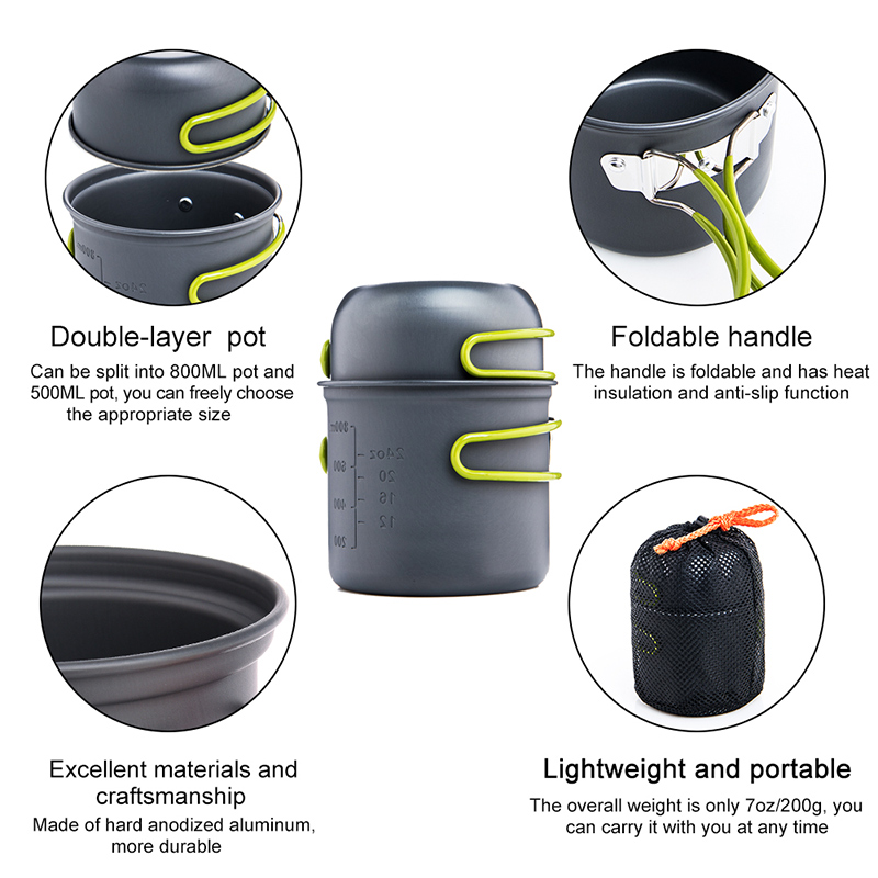 4pcs Camping Picnic Barbecue Pot With Single Picnic Portable Folding Pot Outdoor Pot Set