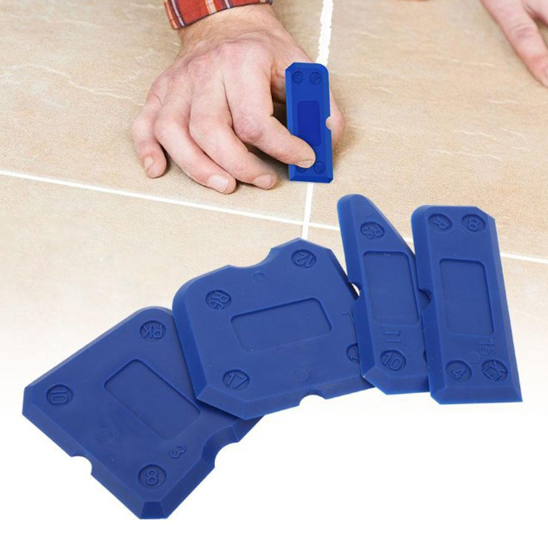 4Pcs Caulking Tool Kit Silicone Joint Sealant Spreader Spatula Scraper Edge Repair Tools Floor Tile Edges Cleaner