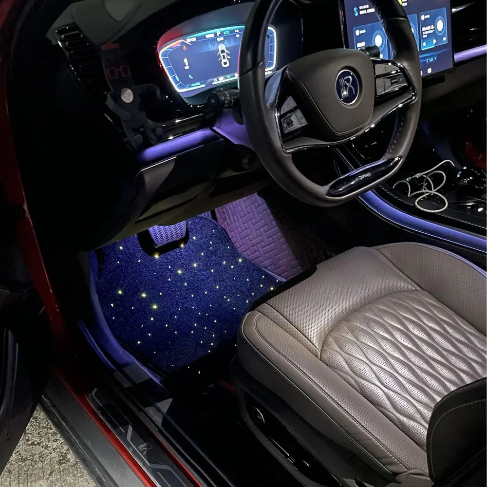 4pcs Fiber Optic Twinkle Stars Car Mats WaterProof Star Light Car LED Rugs With APP Remote Control Light Effect