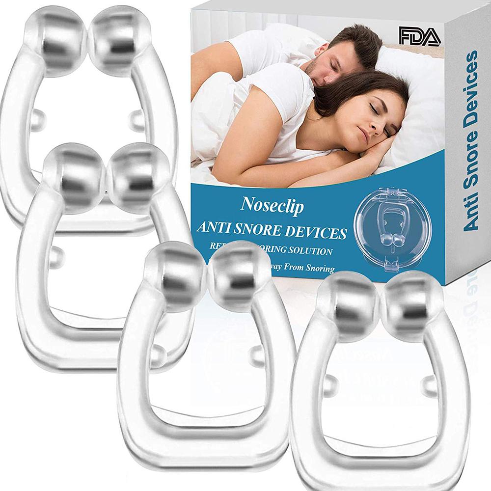 4pcs Silicone Magnetic Anti Snore Stop Snoring Nose Clip Sleep Tray Sleeping Aid Apnea Guard Night Device with Case