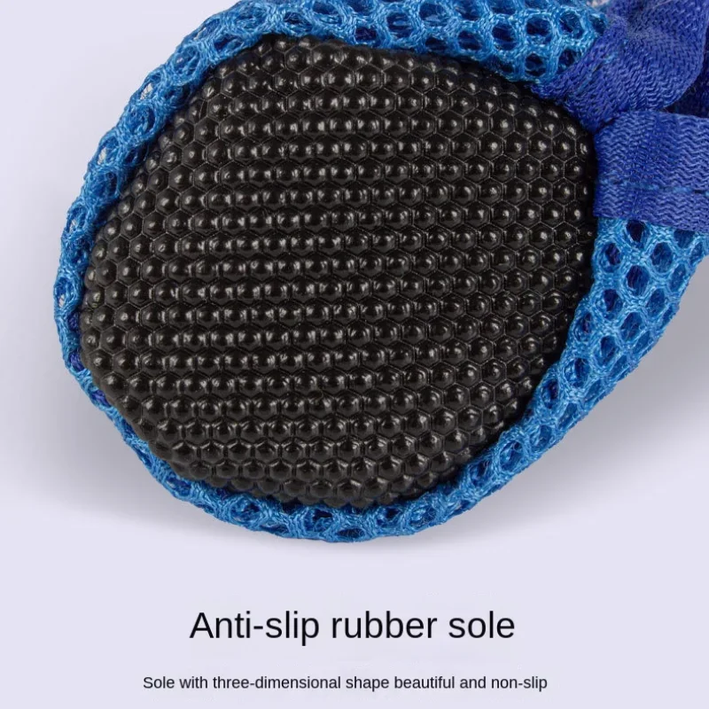 4Pcs Summer Cooling Dog Boots for Night Walks Breathable Mesh Dog Shoes with Reflective Straps & Soft Sole for Paw