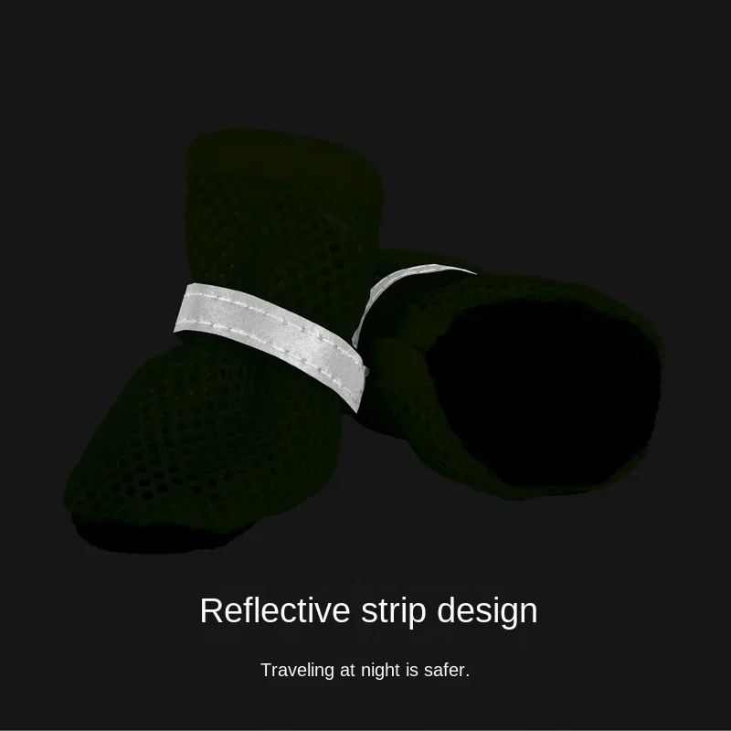 4Pcs Summer Cooling Dog Boots for Night Walks Breathable Mesh Dog Shoes with Reflective Straps & Soft Sole for Paw
