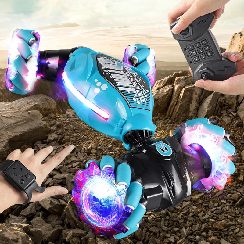 4WD RC Drift Car With Music Led Lights 2.4G Gesture Radio Remote Control Spray Stunt Car 360° Rotating Climbing Car