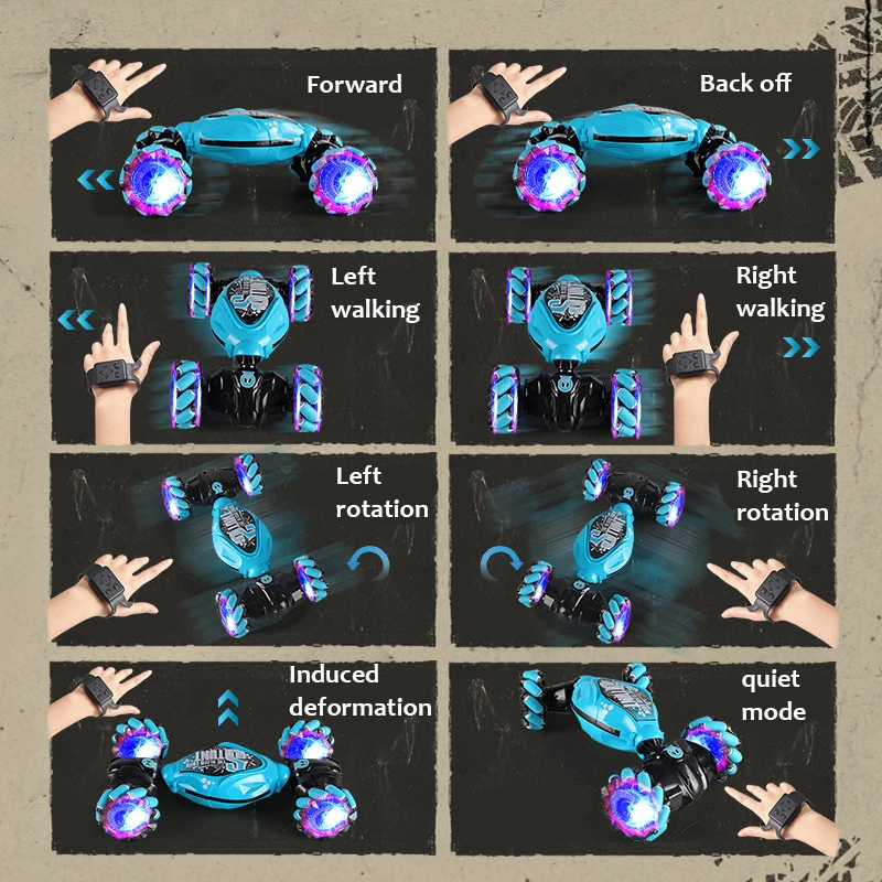 4WD RC Drift Car With Music Led Lights 2.4G Gesture Radio Remote Control Spray Stunt Car 360° Rotating Climbing Car