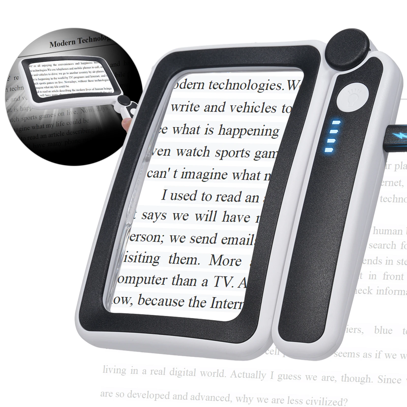 4X Large Magnifying Glass with LED Lights USB Loupe Rechargeable Magnifier Handheld Reading Magnifying Lamp With LED