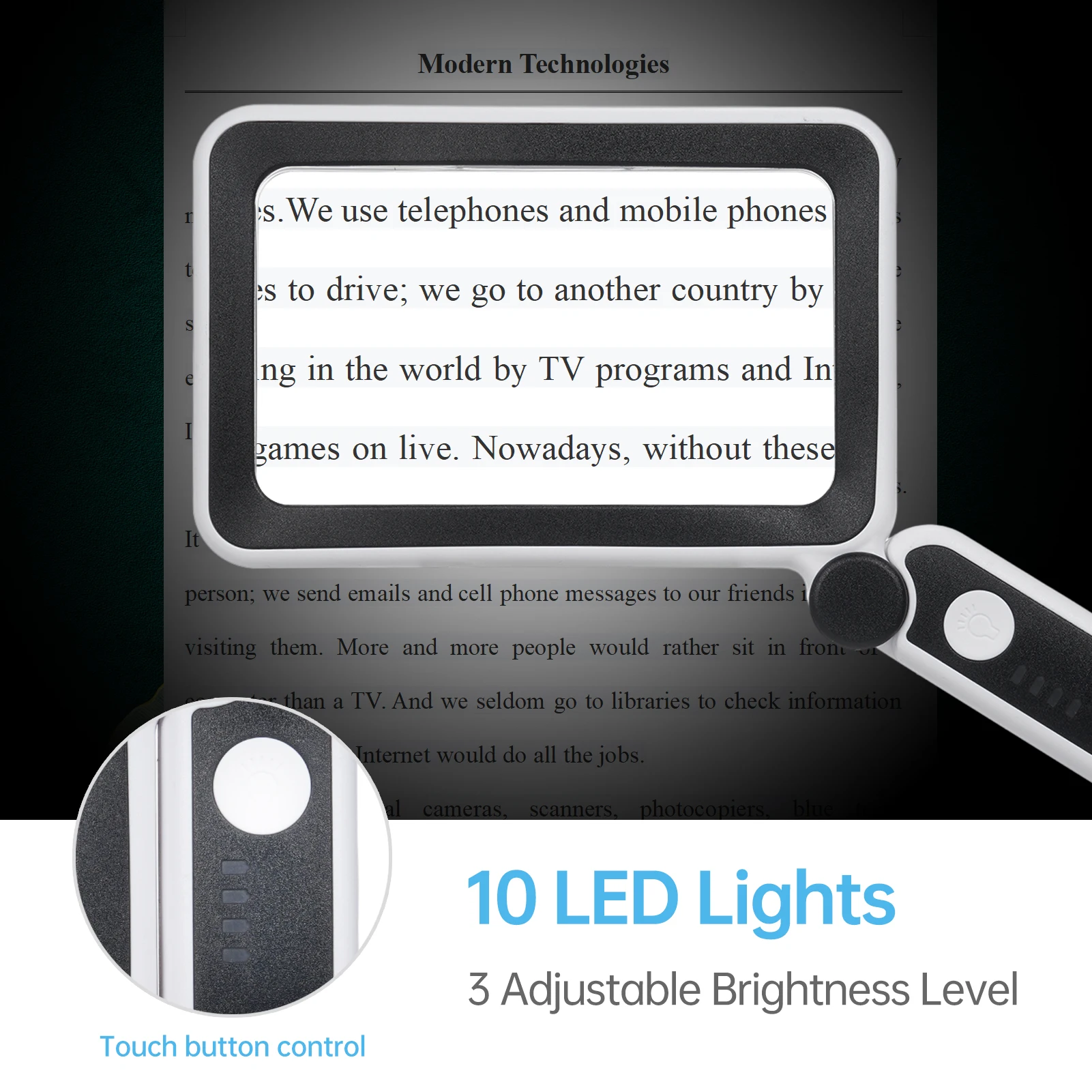 4X Large Magnifying Glass with LED Lights USB Loupe Rechargeable Magnifier Handheld Reading Magnifying Lamp With LED