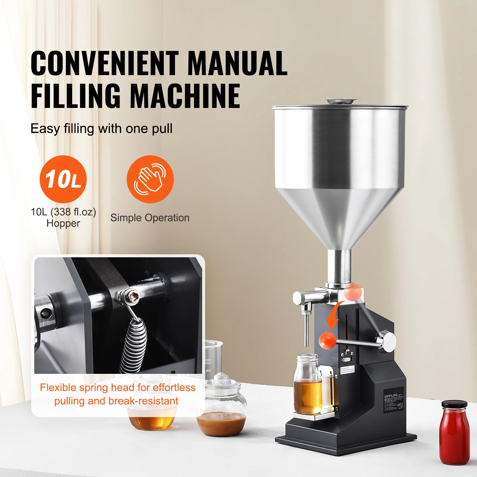 5-100ml Manual Liquid Filling Machine Paste Bottle Filler Adjustable with Hopper for Water Shampoo Honey