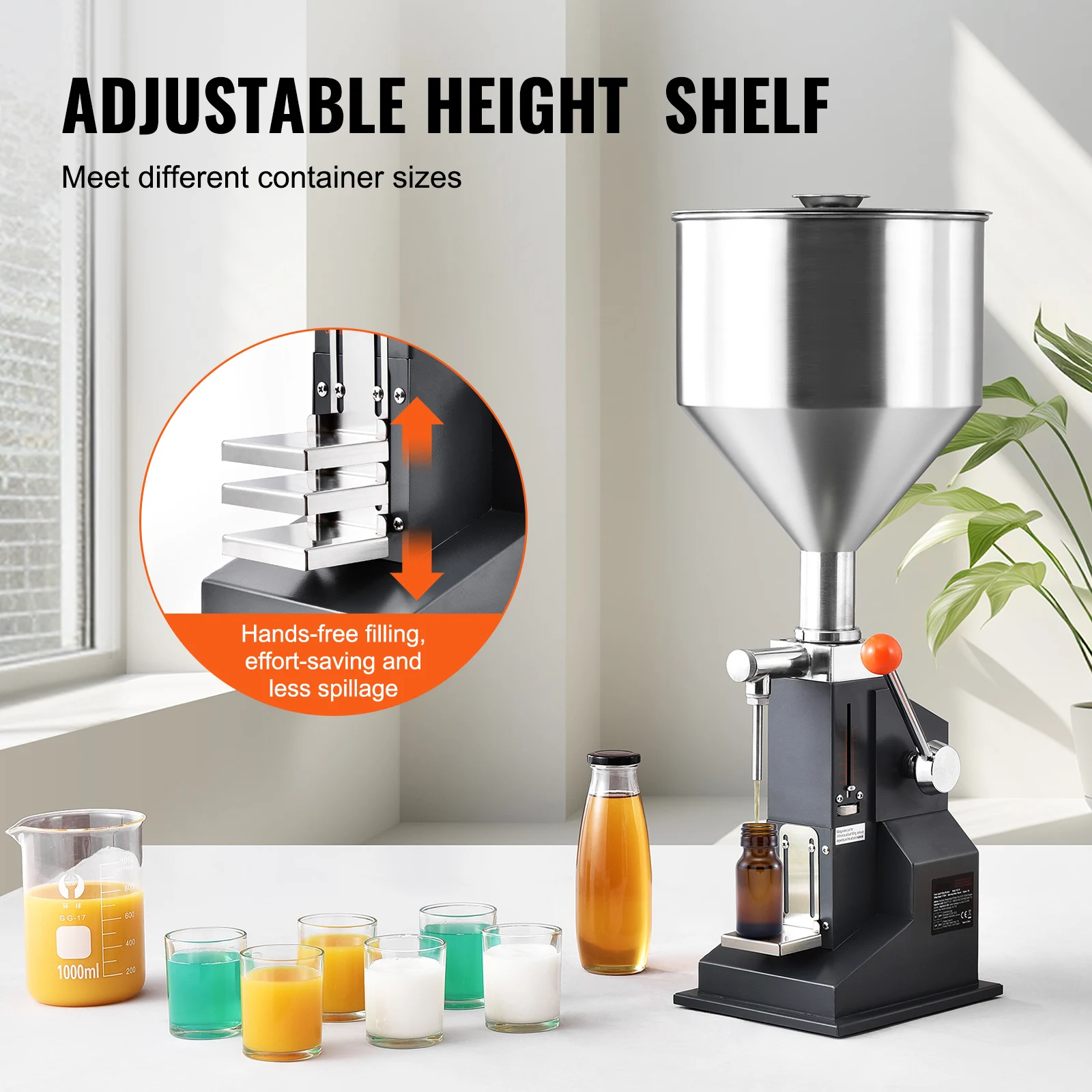 5-100ml Manual Liquid Filling Machine Paste Bottle Filler Adjustable with Hopper for Water Shampoo Honey