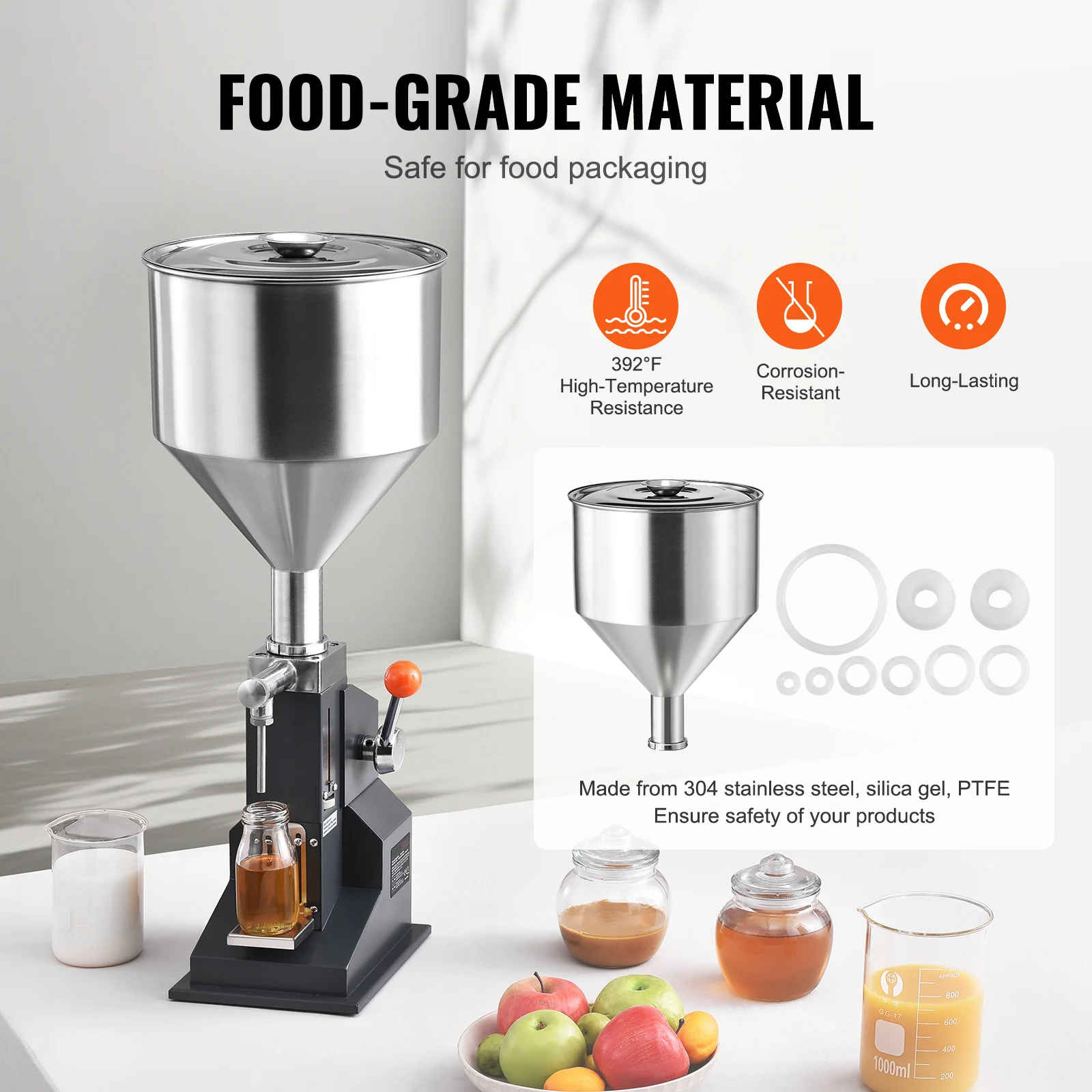5-100ml Manual Liquid Filling Machine Paste Bottle Filler Adjustable with Hopper for Water Shampoo Honey