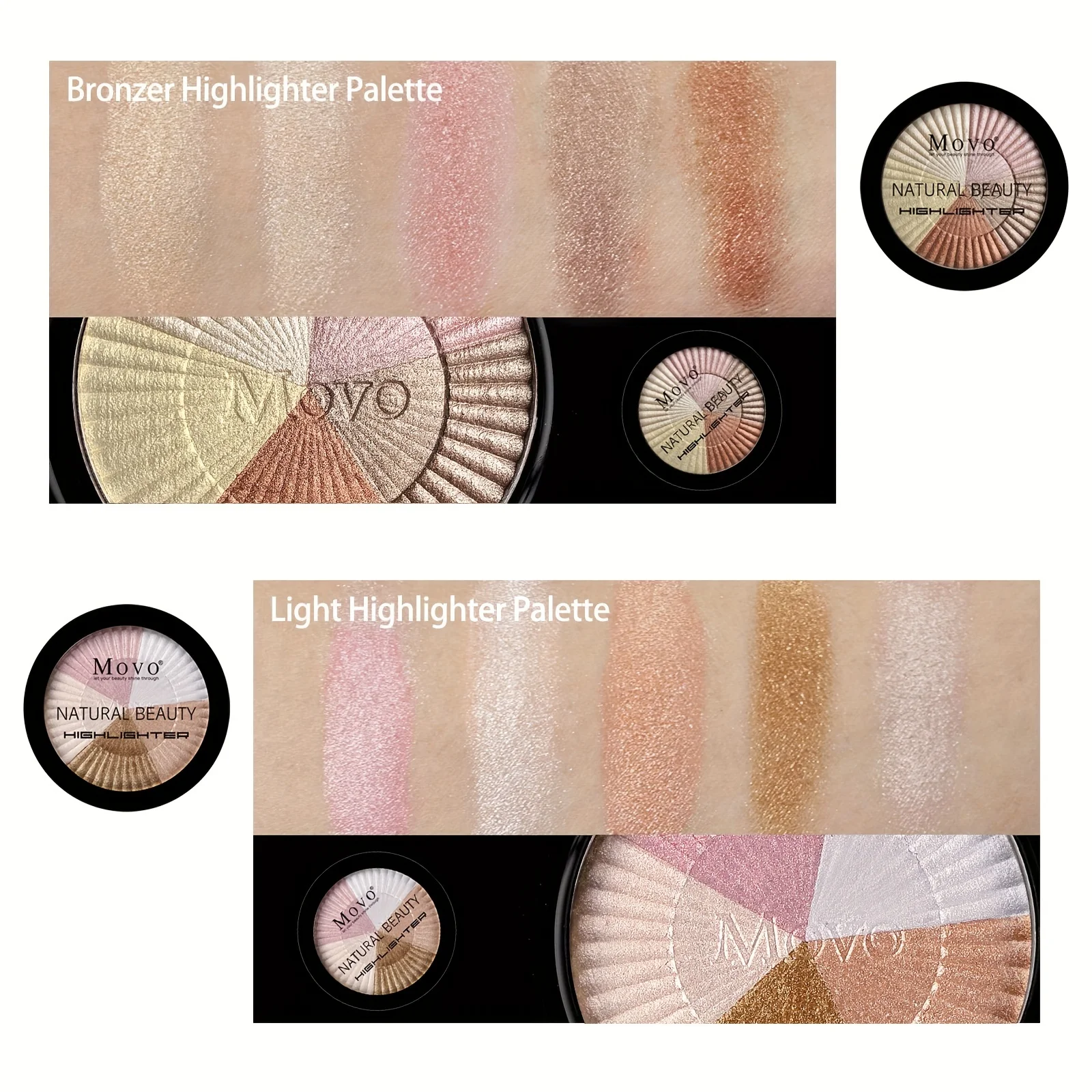 5 Colors Highlighter Powder Makeup Palette, Shimmer Glitter Highlighter Palette High Pigment Face Illuminator Makeup