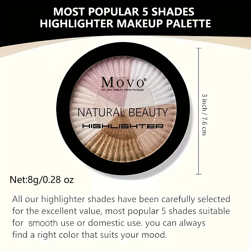 5 Colors Highlighter Powder Makeup Palette, Shimmer Glitter Highlighter Palette High Pigment Face Illuminator Makeup